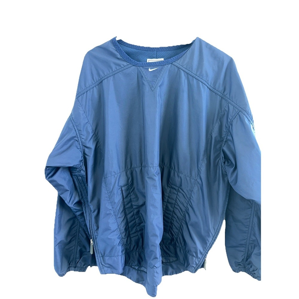 Vintage Nike Jacket Mens M Blue Pullover Windbreaker Lightweight V Neck Swoosh